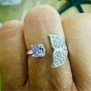 Sterling Silver 925 Ring Adjustable Lavender Stone Zircon Mermaid Tale Unique